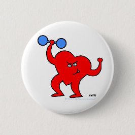 Cartoon Herz Fitness Instructor Personal Trainer Button