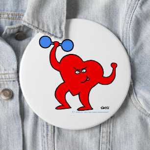 Cartoon Herz Fitness Instructor Personal Trainer Button