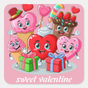Cartoon Herzlich Willkommen im Valentinstag Quadratischer Aufkleber