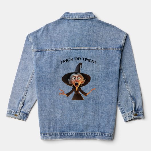 Cartoon Hexe "Trick or Treat" Jeansjacke (Rückseite)
