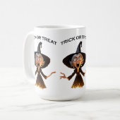 Cartoon Hexe "Trick or Treat" Kaffeetasse (Vorderseite Links)