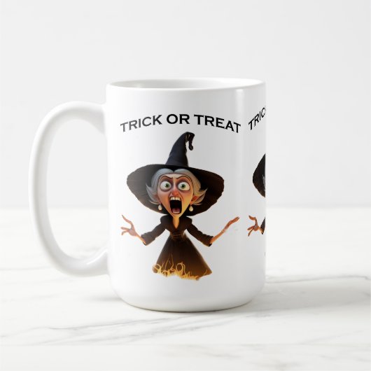 Cartoon Hexe "Trick or Treat" Kaffeetasse (Links)