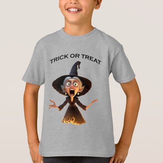 Cartoon Hexe "Trick or Treat" T-Shirt (Vorderseite)