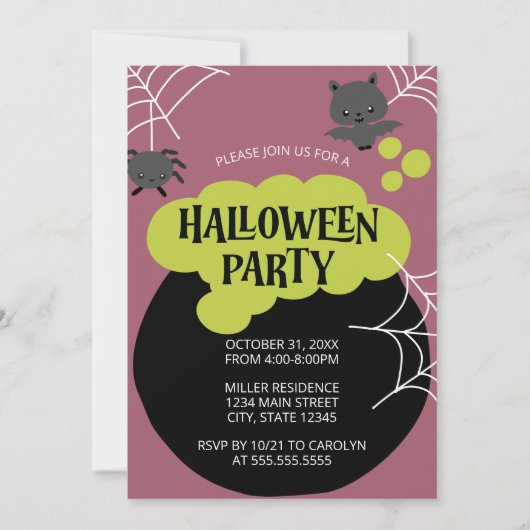 Cartoon Hexs Cauldron Kid's Halloween-Party Einladung (Vorderseite)