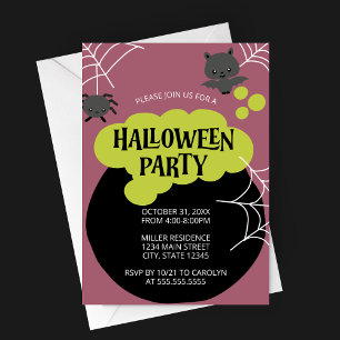 Cartoon Hexs Cauldron Kid's Halloween-Party Einladung