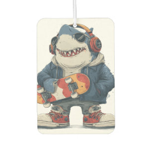Cartoon-Hip-Hop-Hai Charakter mit Skateboard Autolufterfrischer