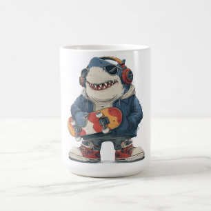 Cartoon-Hip-Hop-Hai Charakter mit Skateboard  Kaffeetasse