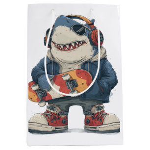 Cartoon-Hip-Hop-Hai Charakter mit Skateboard Mittlere Geschenktüte