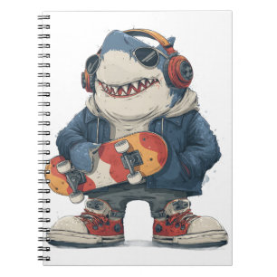 Cartoon-Hip-Hop-Hai Charakter mit Skateboard Notizblock