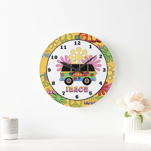 Cartoon Hippie-Uhr Große Wanduhr (Zuhause)