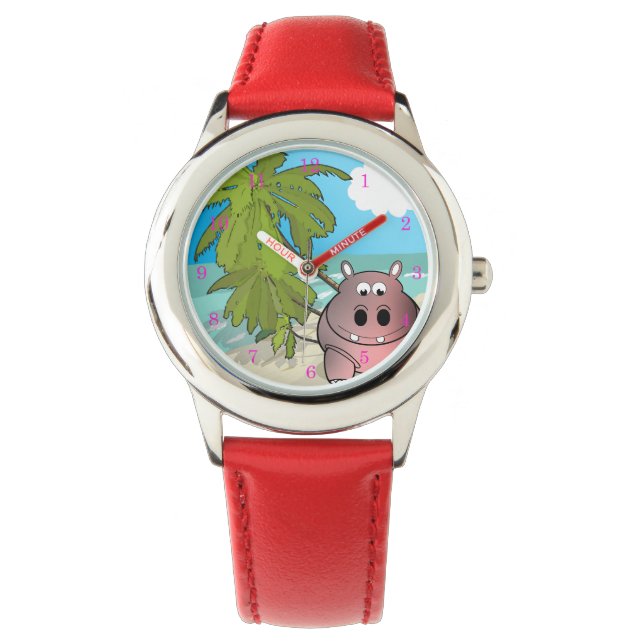 Cartoon Hippo am Strand Kinder beobachten Armbanduhr (Vorderseite)
