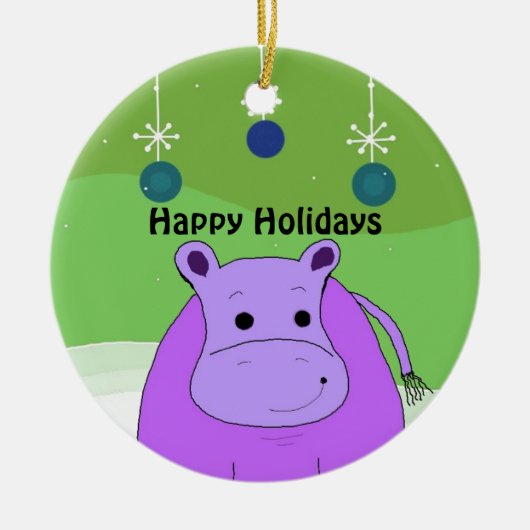 Cartoon Hippo mit Weihnachtsdekorationen Keramik Ornament (Vorne)