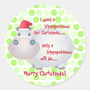 Cartoon Hippopotamus Hippo Weihnachten Weihnachten Runder Aufkleber