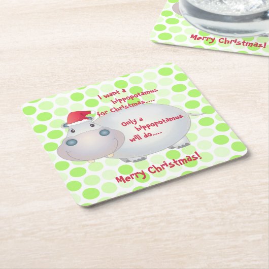 Cartoon Hippopotamus Weihnachten Weihnachten Weihn Rechteckiger Pappuntersetzer (angewinkelt)