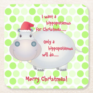 Cartoon Hippopotamus Weihnachten Weihnachten Weihn Rechteckiger Pappuntersetzer