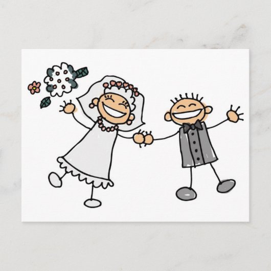 Cartoon Hochzeit Postkarte (Vorderseite)