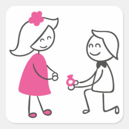 Cartoon Hochzeit von Braut und Groom Verlobung Quadratischer Aufkleber