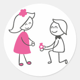 Cartoon Hochzeit von Braut und Groom Verlobung Runder Aufkleber