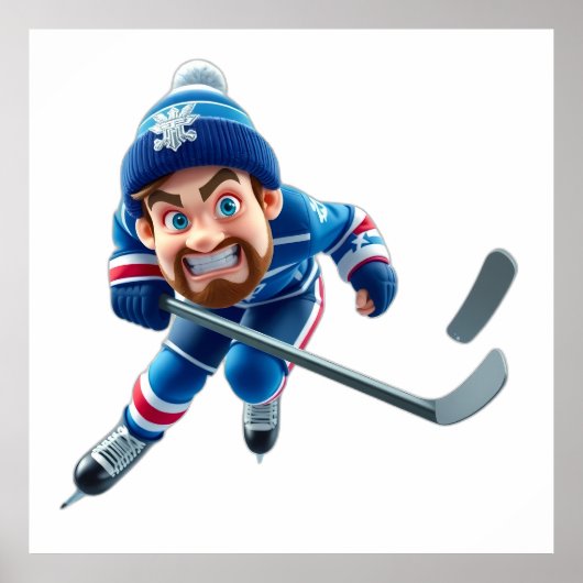 Cartoon Hockey Player Skating with Intense Express Poster (Vorne)