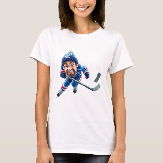 Cartoon Hockey Player Skating with Intense Express T-Shirt (Vorderseite)