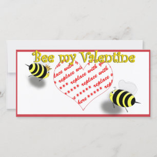 Cartoon Honey Bees "Bee My Valentine" Foto Frame Feiertagskarte