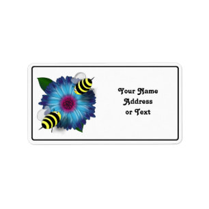 Cartoon Honey Bees Meeting auf Blue Blume Adressaufkleber