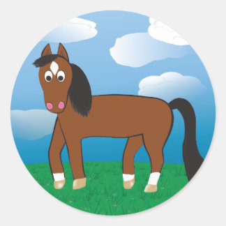 Cartoon Horse Bay mit weißen Socken Runder Aufkleber