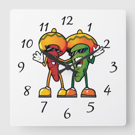Cartoon hot peppers quadratische wanduhr (Vorderseite)