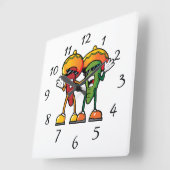 Cartoon hot peppers quadratische wanduhr (Winkel)
