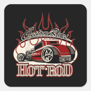 Cartoon-Hot Rod Quadratischer Aufkleber