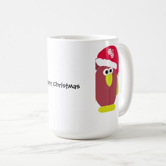 Cartoon Hühnchen in einer Weihnachtsmannmütze Kaffeetasse (VorderseiteRechts)
