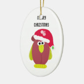 Cartoon Hühnchen in einer Weihnachtsmannmütze Keramikornament (Links)