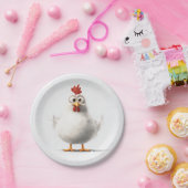 Cartoon Hühnchen mit weichem, weißem Federn Pappteller (Party)