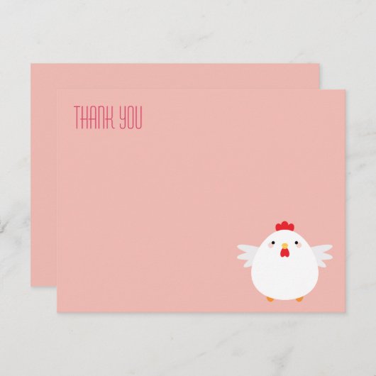 Cartoon Hühnchen (weiß)| Flat Dankeschön Merkkarte Einladung (Vorne/Hinten)