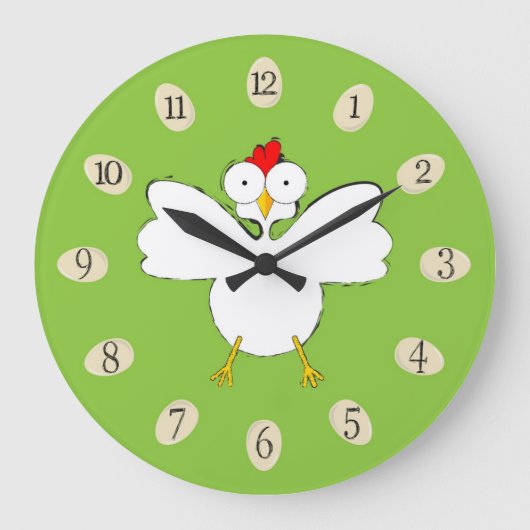 Cartoon-Hühnerbild Große Wanduhr (Vorderseite)
