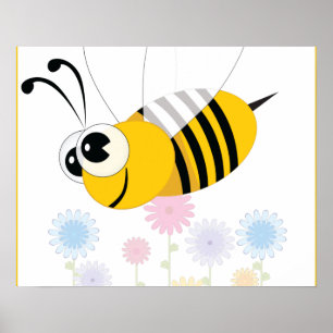 Cartoon-Hummel-Biene und Blumen Poster