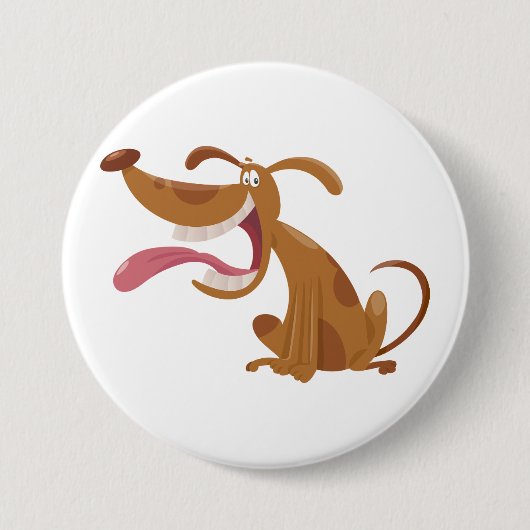 Cartoon Hund mit Big Smile und Zunge Out Button (Vorderseite)
