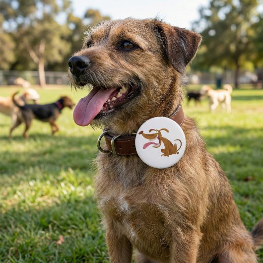 Cartoon Hund mit Big Smile und Zunge Out Button