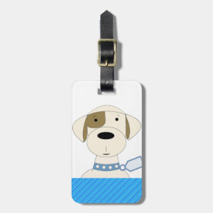 Cartoon-Hund mit blauem Halsband Gepäckanhänger