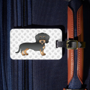 Cartoon-Hund mit Dackel aus Schwarz und Tan Wire Gepäckanhänger
