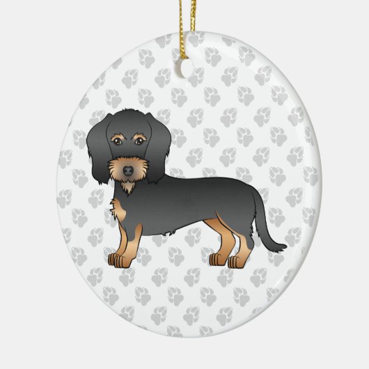 Cartoon-Hund mit Dackel aus Schwarz und Tan Wire Keramik Ornament (Links)