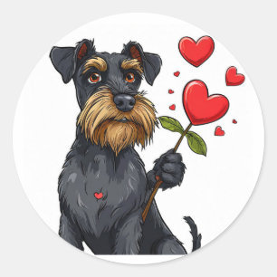Cartoon-Hund mit Herz-Blume 🐾 Süß Romantisch Runder Aufkleber