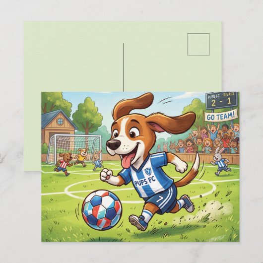 Cartoon-Hund spielt Fußball Feiertagspostkarte (Vorne/Hinten)