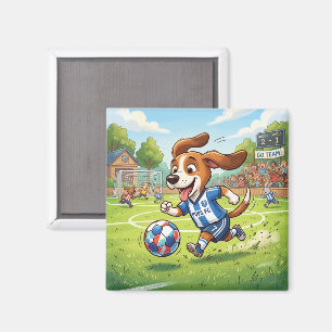 Cartoon-Hund spielt Fußball Magnet