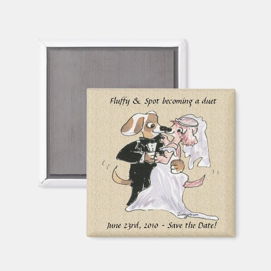 Cartoon-Hunde beim Hochzeitsfeiern speichern Datum Magnet (Vorderseite/Rückseite)