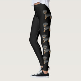 Cartoon-Hunde mit Dackel aus Schwarz und Tan Wire Leggings