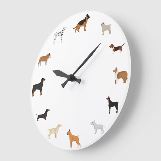 Cartoon Hunde Rassen Große Wanduhr (Winkel)