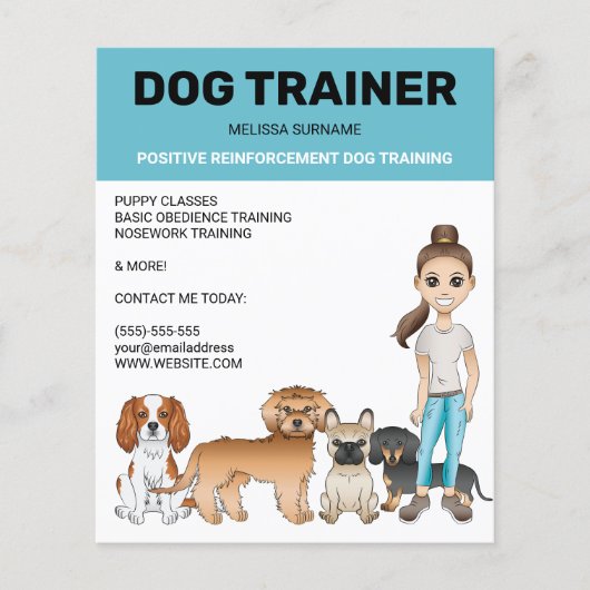 Cartoon-Hunde und ein für Mädchen personalisierbar Flyer (Vorne)