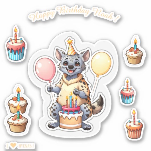 Cartoon hyena - Happy Birthday Personalisiert Aufkleber (Vorderseite)