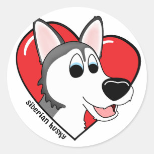 Cartoon I Liebe mein sibirischer Husky Runder Aufkleber